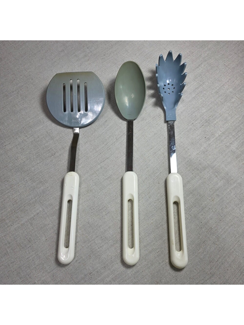 Bonny USA Blue White Nylon Round Spatula Turner Spoon Pasta Utensil Vintage Set